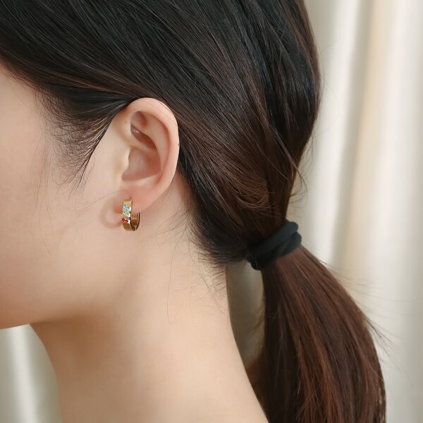 

18K Gold Plated Rhinestone Decor Hoop Earrings
