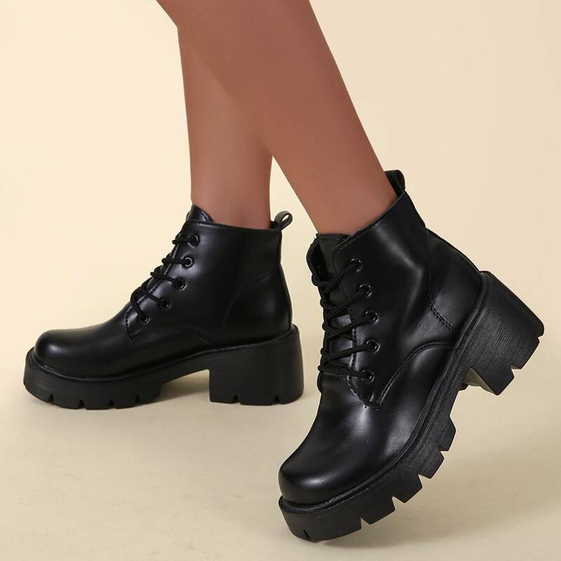 

Minimalist Lace-up Front Combat Boots, Black