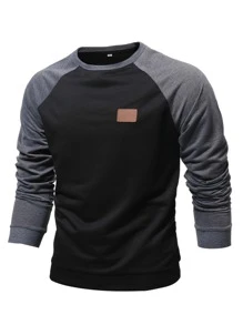 Manfinity Homme Men Colourblock Raglan Sleeve Patched Sweatshirt - Black - View 1