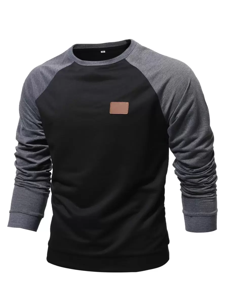 Manfinity Homme Men Colourblock Raglan Sleeve Patched Sweatshirt - Black - View 1