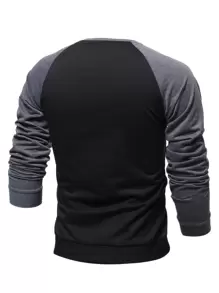 Manfinity Homme Men Colourblock Raglan Sleeve Patched Sweatshirt - Black - View 2