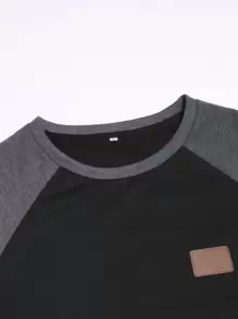 Manfinity Homme Men Colourblock Raglan Sleeve Patched Sweatshirt - Black - View 6