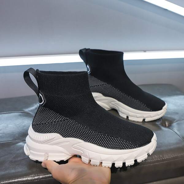 

Two Tone Knit Slip On Sneakers, Black