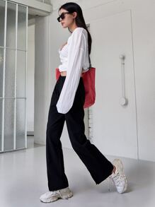 DAZY Quần viền xẻ liền - màu đen - Xem 4