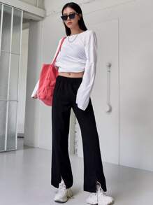 DAZY Quần viền xẻ liền - màu đen - Xem 5