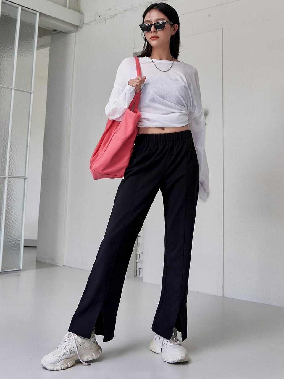Solid Split Hem Pants