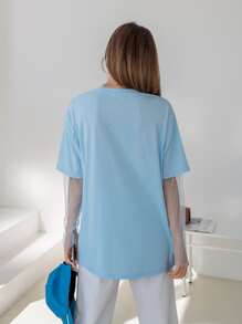 DAZY Áo thun Tương phản Mesh Giải trí - Màu xanh nhạt - Xem 2