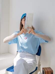 DAZY Áo thun Tương phản Mesh Giải trí - Màu xanh nhạt - Xem 4