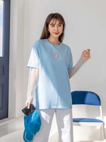 DAZY Áo thun Tương phản Mesh Giải trí - Màu xanh nhạt - Xem 5