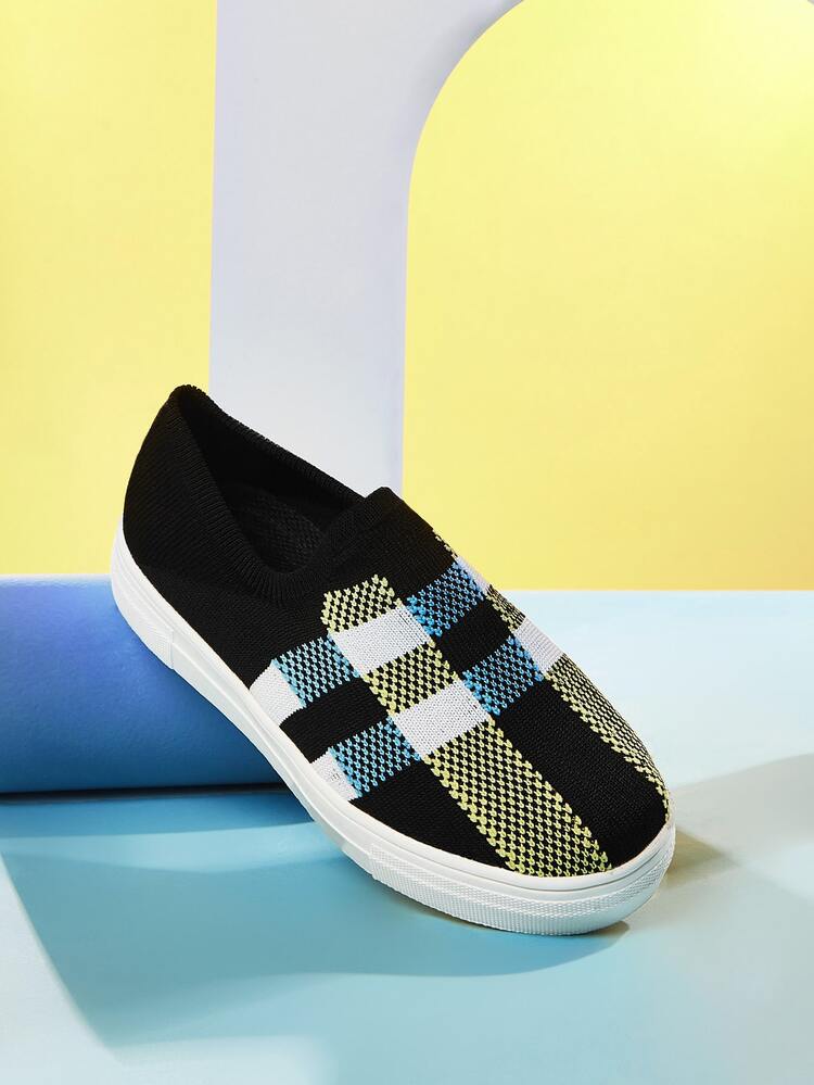 Toddler Boys Plaid Pattern Slip On Sneakers