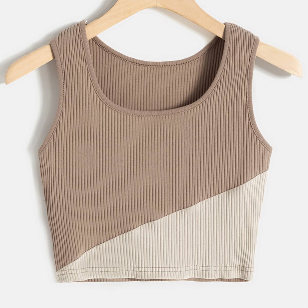 

Colorblock Rib-Knit Tank Top, Khaki