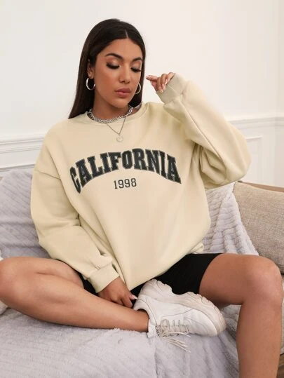 LetterPrintRoundNeckSweatshirt - Best of SHEIN