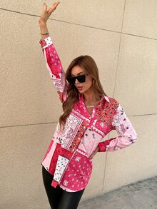 Scarf Print Blouse - Multicolor - View 7