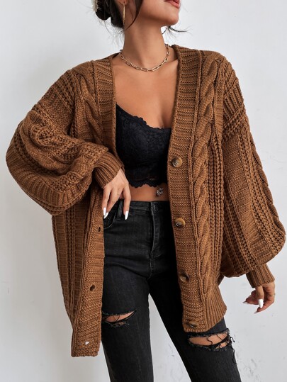 SoleilVie Bishop Sleeve Button Up Cardigan,Long Sleeve Tops Fall Winter Cloth For Women