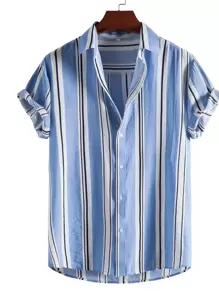 Manfinity Homme Camisa A Rayas Para Hombres Con Botones De Ajuste Holgado