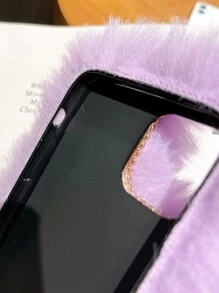 Rhinestone Decor Fluffy Case Tương thích với iPhone - Màu tím - Xem 3