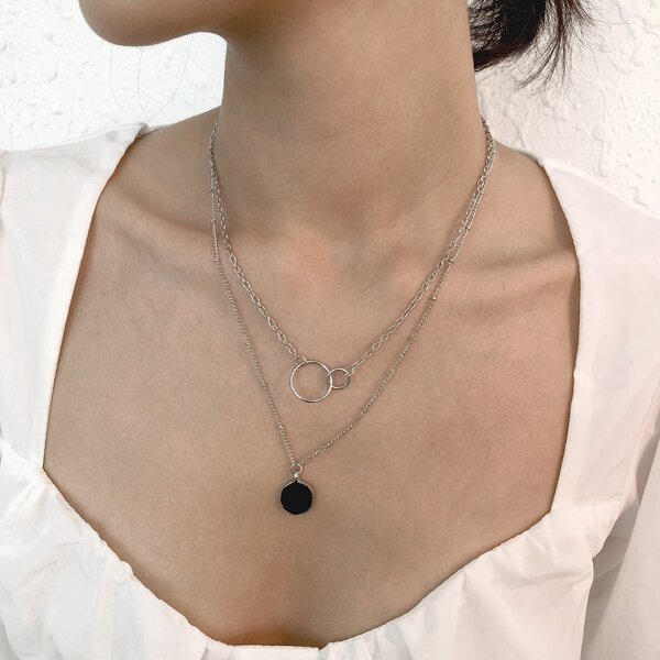 

Round Charm Layered Necklace, Silver