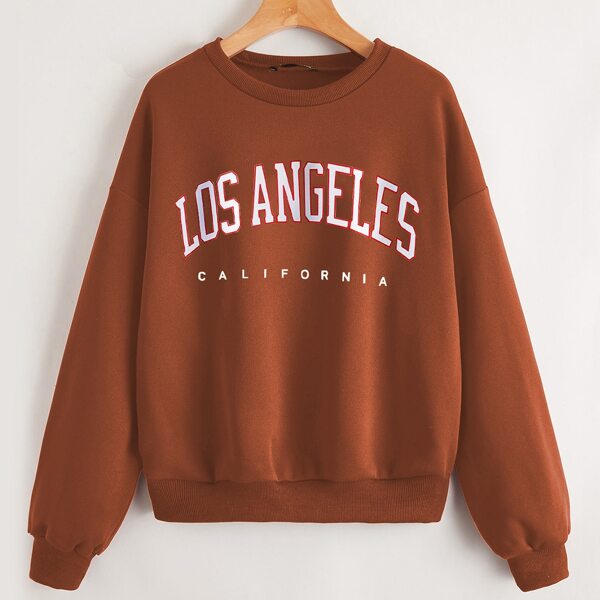 

Plus Drop Shoulder Letter Embroidery Thermal Pullover, Orange