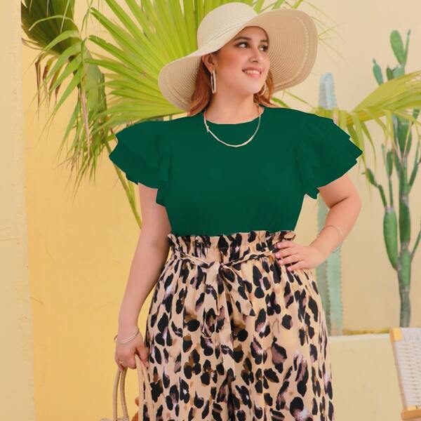 

Plus Layered Sleeve Solid Tee, Dark green