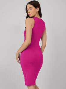 SHEIN BASICS Chất rắn Quần bó Giải trí Bữa tối Ngày đêm Đầm - Màu Hồng Tươi - Xem 3