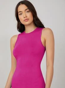 SHEIN BASICS Chất rắn Quần bó Giải trí Bữa tối Ngày đêm Đầm - Màu Hồng Tươi - Xem 4