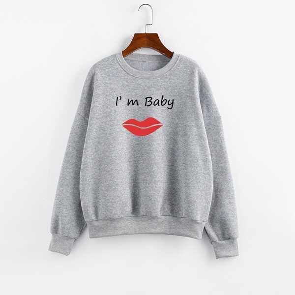 

Plus Slogan Graphic Drop Shoulder Sweatshirt, Grey