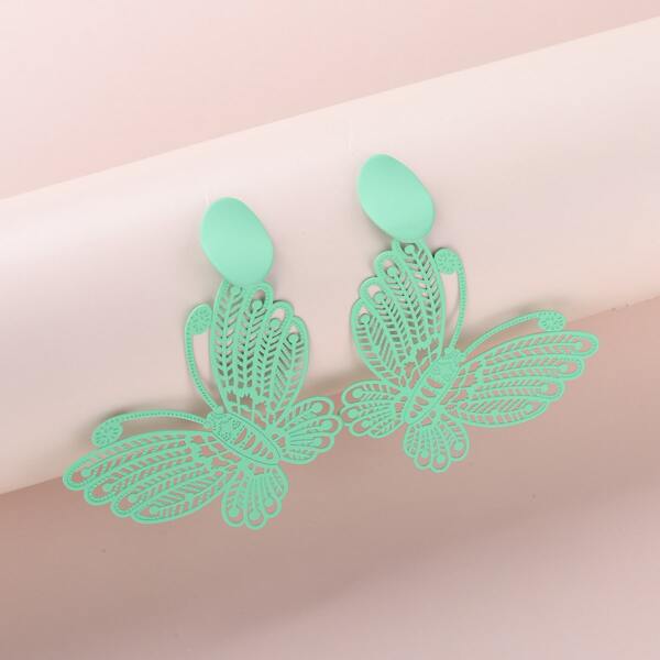

Butterfly Design Drop Earrings, Green