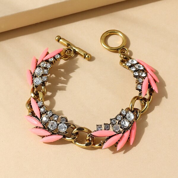 

Rhinestone Decor Link Bracelet, Pink