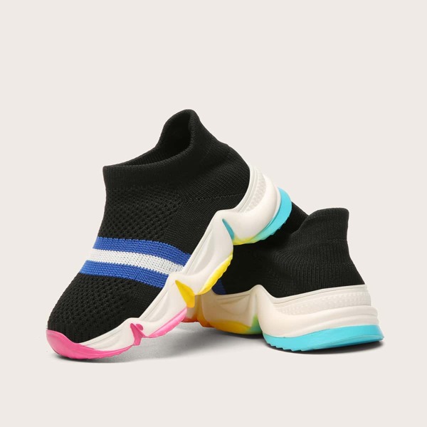 

Toddler Boys Striped Knit Sneakers, Black