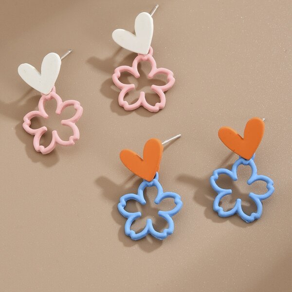 

2pairs Flower Design Drop Earrings, Multicolor