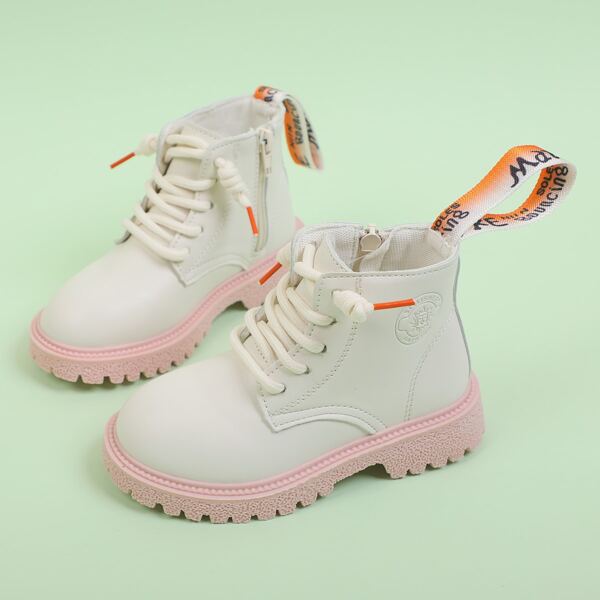 

Toddler Girls Letter Graphic Combat Boots, White