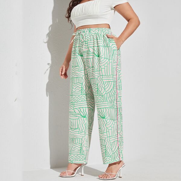 

Plus Allover Print Slant Pocket Pants, Multicolor