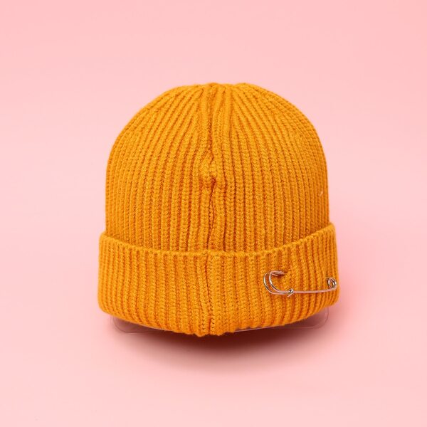 

Safety Pin Decor Beanie, Yellow