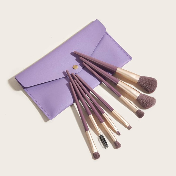 

8pcs Makeup Brush Set With Storage Bag, Purple