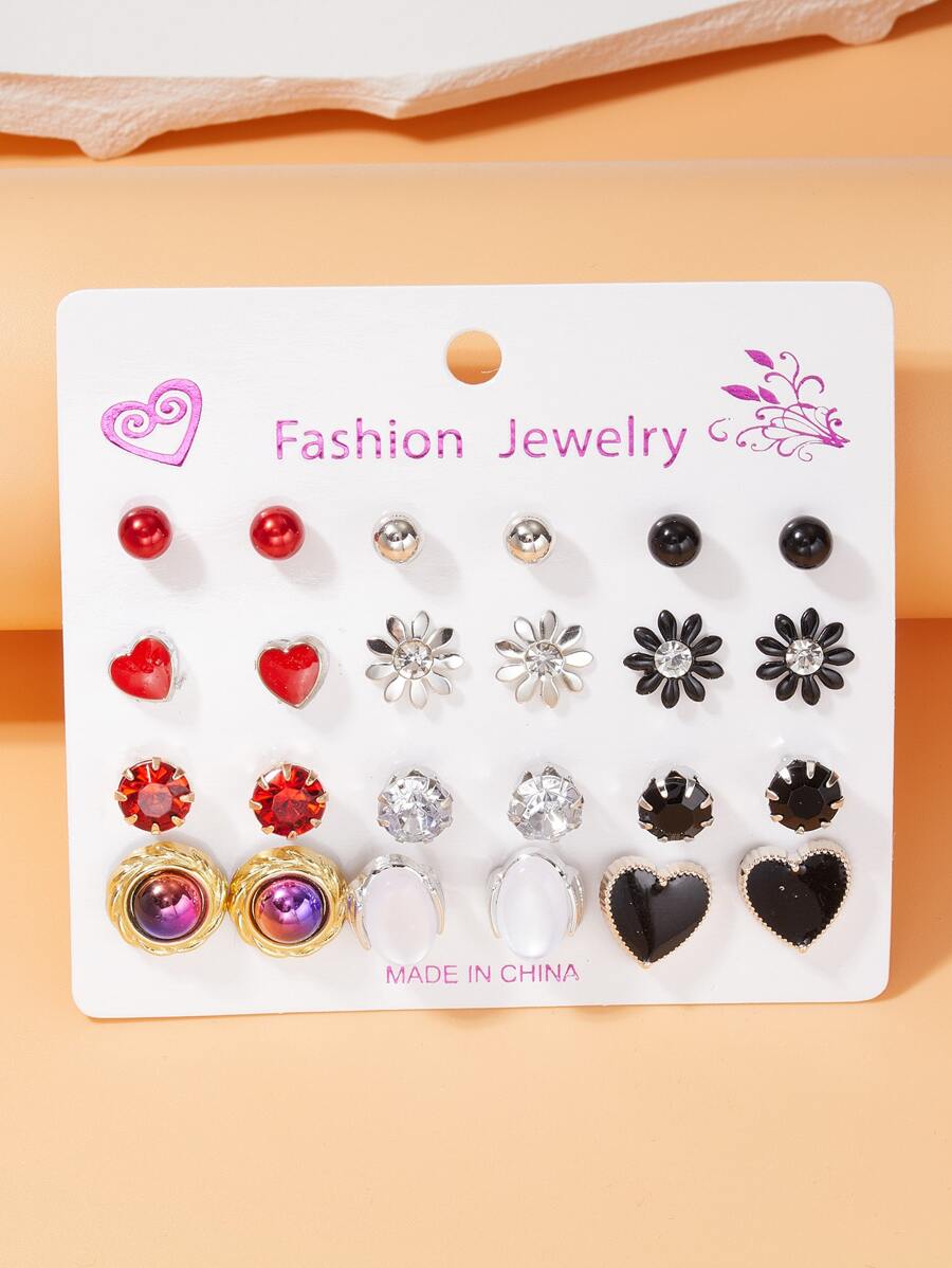 12 cặp Ngọc trai Giả Bông tai stud - Nhiều màu - Xem 1