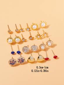 12對珍珠耳釘 - 彩色 - 查看 3