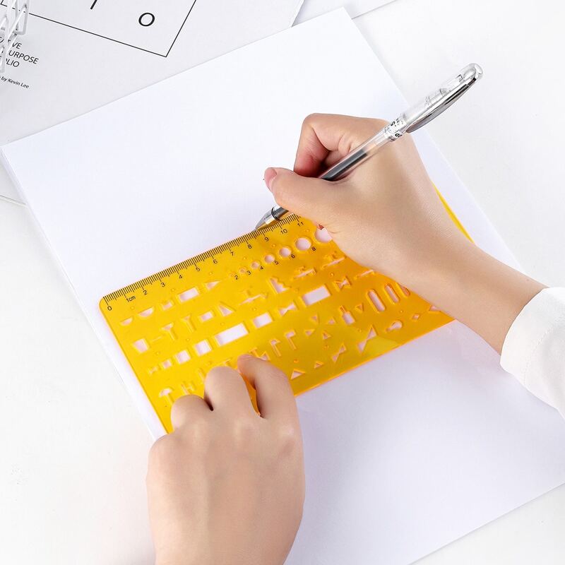 

1pc Multifunction Hollow Ruler, Gold