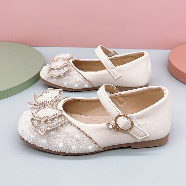 

Toddler Girls Bow & Pearl Decor Ballet Flats, Beige