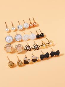 12 đôi bông tai đính hoa và nơ - Nhiều màu - Xem 2