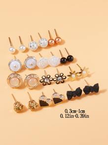 12 đôi bông tai đính hoa và nơ - Nhiều màu - Xem 3