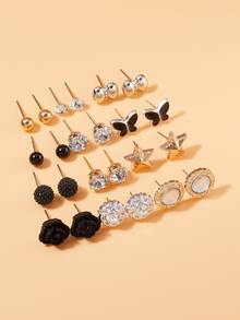 12 cặp Bướm & Bông tai Trang trí Ngôi sao - Nhiều màu - Xem 2