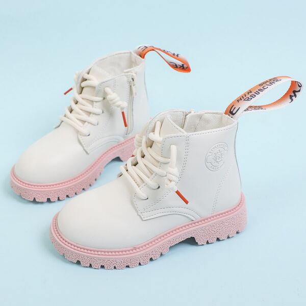 

Toddler Girls Two Tone Lace-up Front Boots, Beige