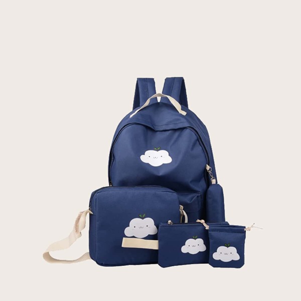 

5pcs Kids Cartoon Graphic Backpack Set, Navy blue