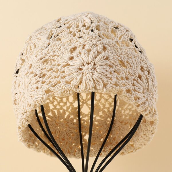 

Flower Detail Knitted Hat, Beige