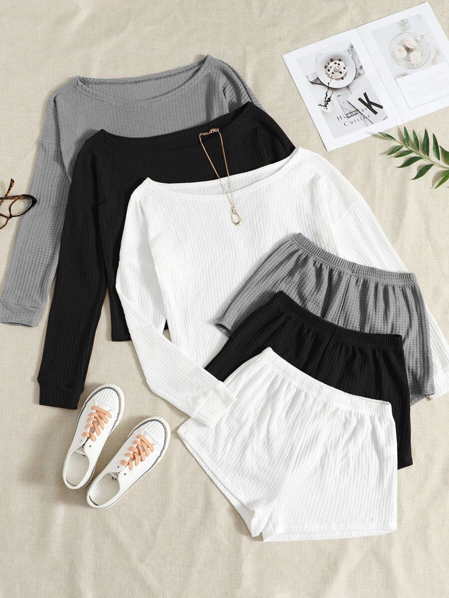 Bộ giản dị Gân đan màu trơn Giải trí - Nhiều màu - Xem 1