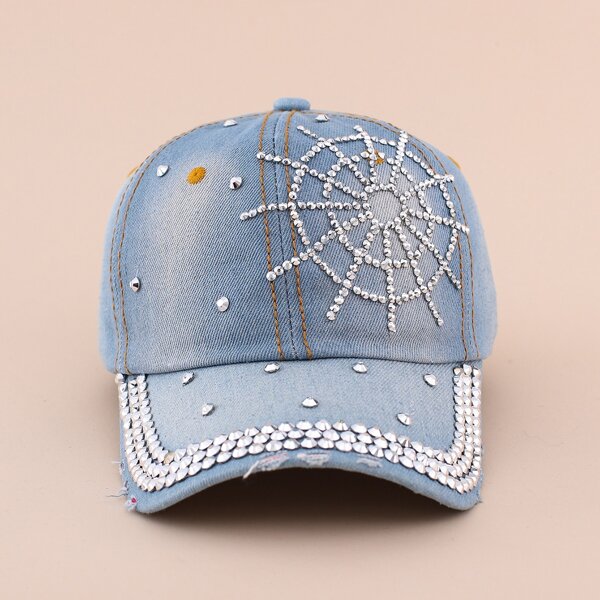 

Rhinestone Decor Baseball Cap, Blue and white