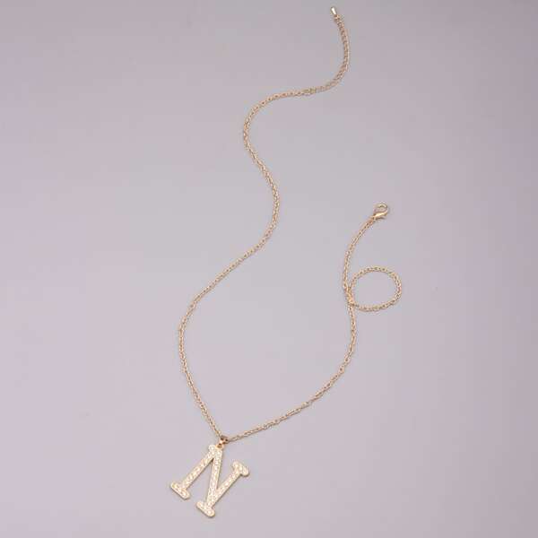 

Rhinestone Letter Charm Necklace, Gold