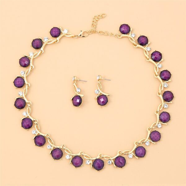 

3pcs Rhinestone Jewelry Set, Purple