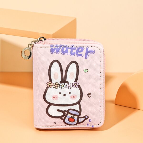 

Cartoon & Letter Graphic Small Wallet, Baby pink
