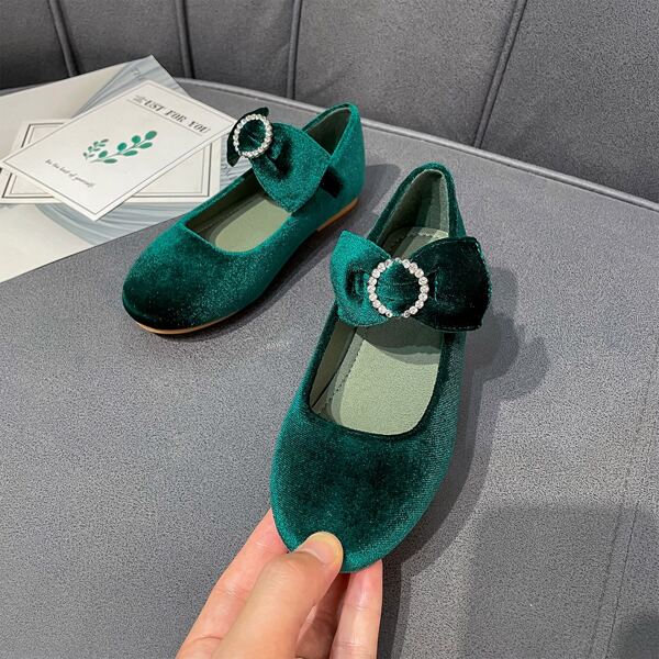 

Toddler Girls Flannel Bow Decor Flats, Green